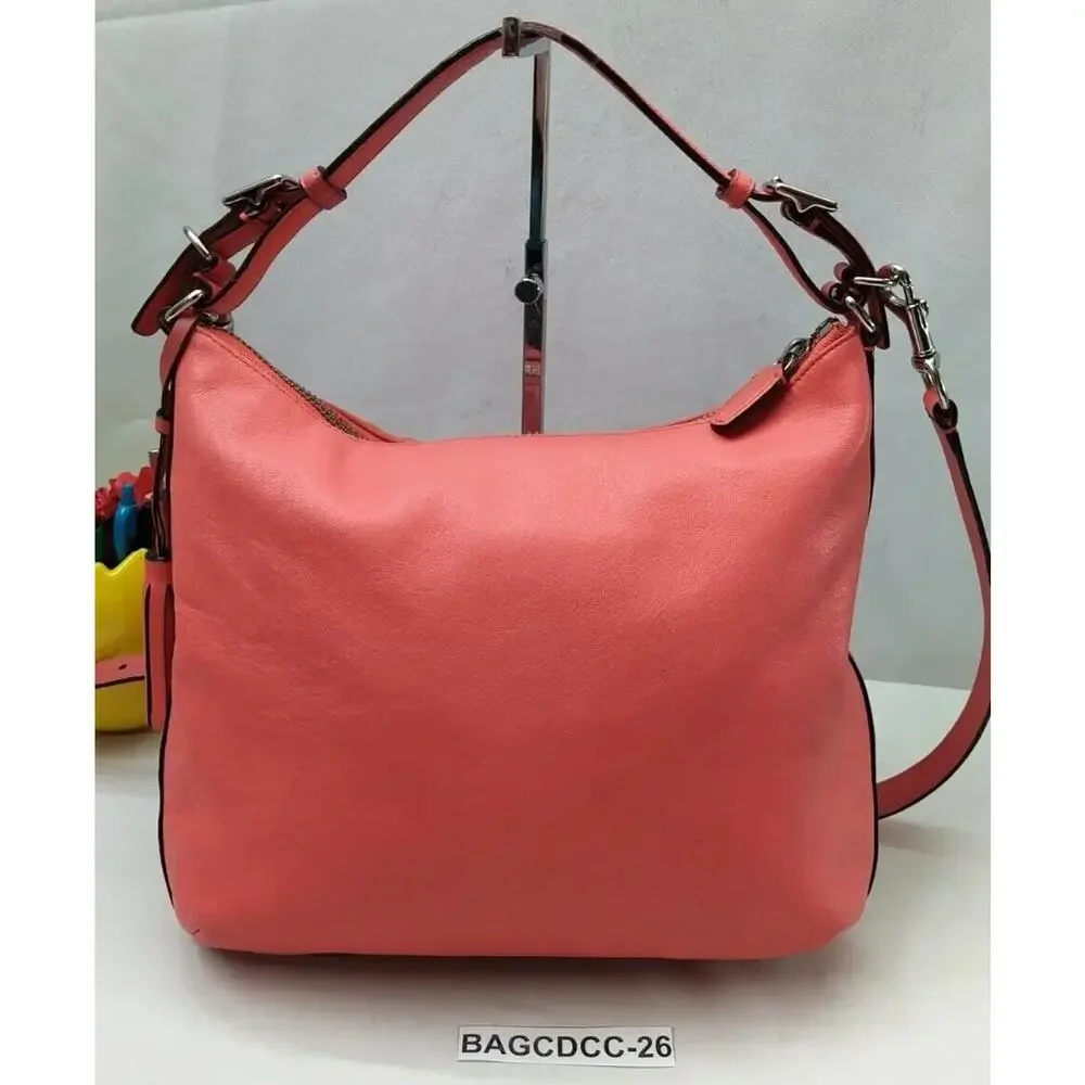 Coach Courtenay Coral Pink Leather Turnlock Pocket Tassel Hobo Shoulder Bag